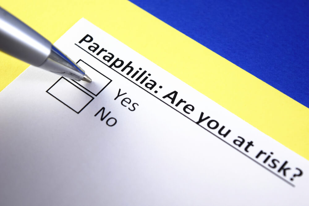 A questionnaire that reads, "Paraphilia: Are you at risk?" with a pen posed over the answer "yes."