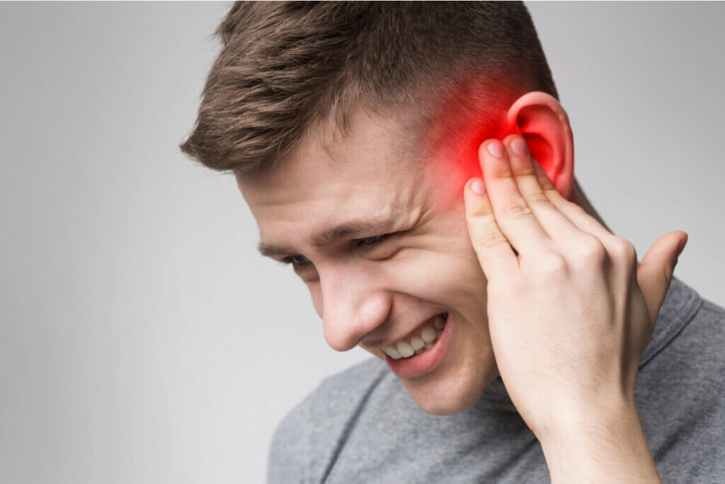 Tinnitus due to pain in the temporo-mandibular joint.