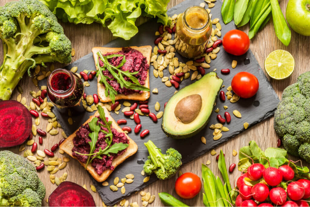 Alimentos de dieta vegana.