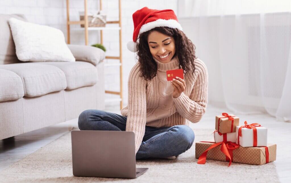 A woman doing her Christmas shopping online.